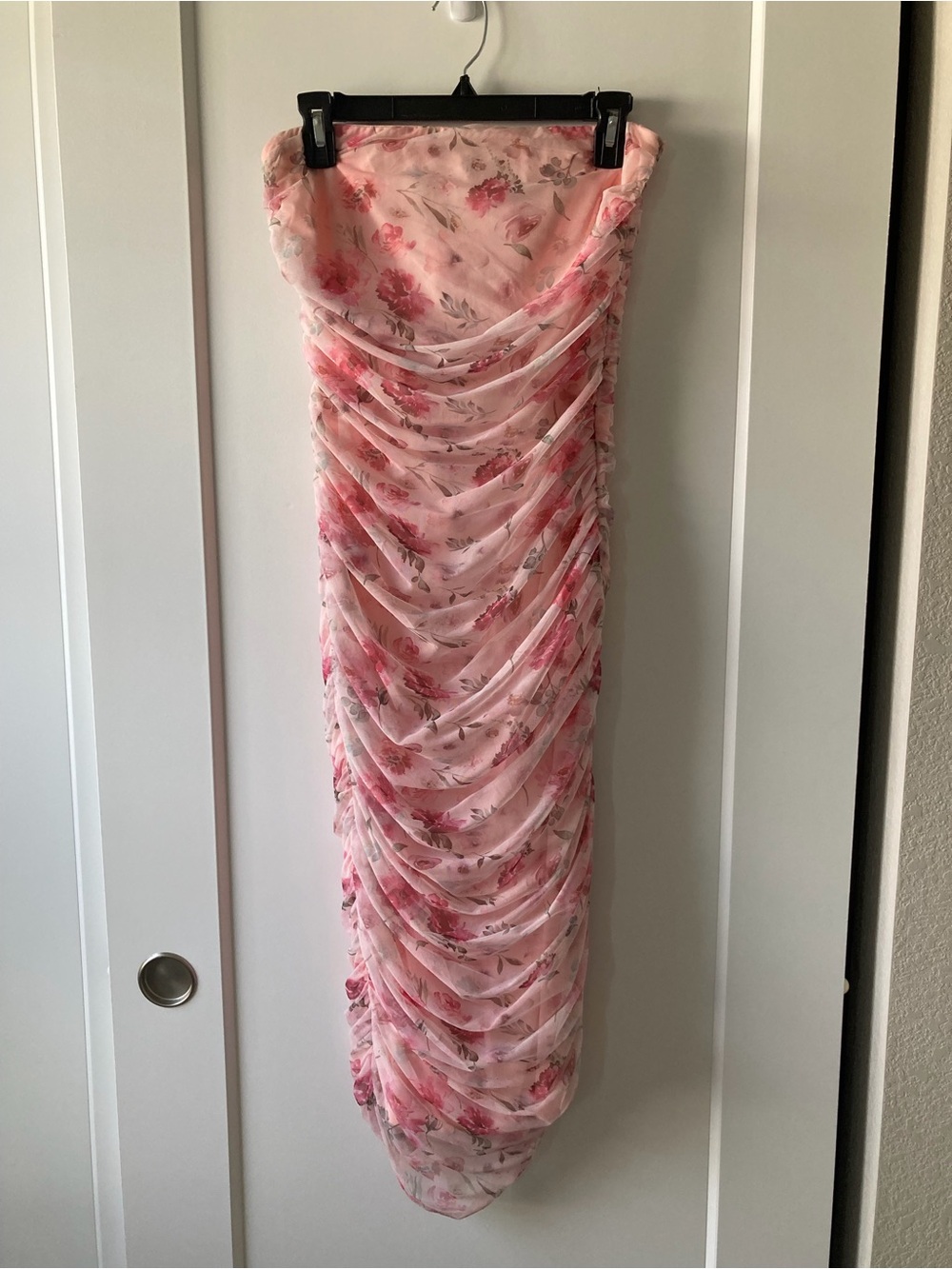 Windsor Pink Floral Strapless Ruched Dress